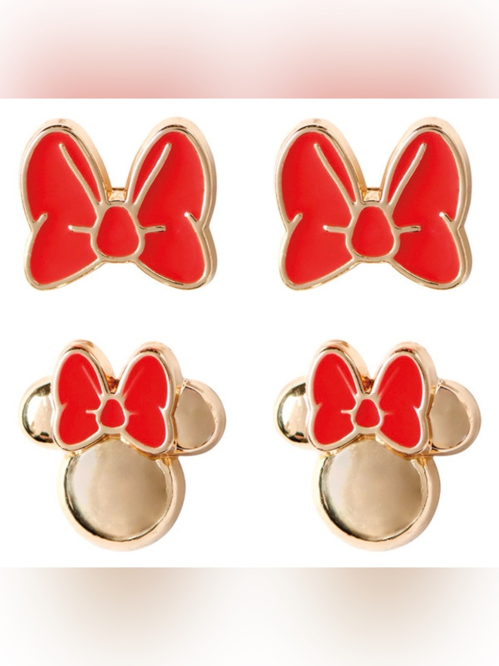 NWT Disney Minnie Mouse Red Bow Stud Earring Set